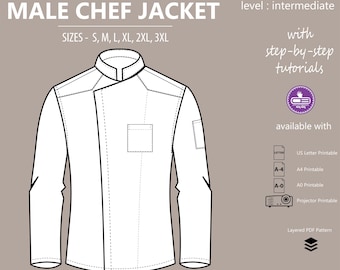 Classic Chef Jacket PDF Sewing Pattern | Hotel Uniform DIY | A4, US Letter, A0 Printable