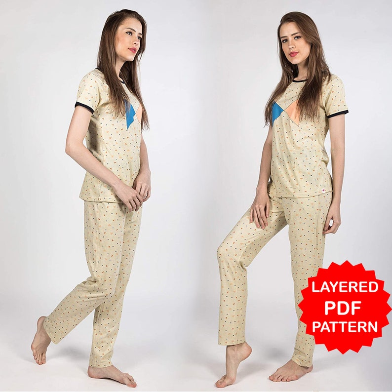 Pajama Sewing pattern, Pajama set for Women, PDF Sewing Pattern, Instant download, Pdf Downloadable, Girls Night Dress, Pyjama Dress image 1