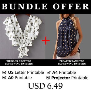 Geknoopte crop blouse en geplooide tanktop pdf naaipatroon | Bundelaanbieding | Direct te downloaden