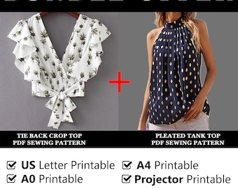 Tie Back Crop Blouse & Pleated Tank Top PDF Sewing Pattern | Bundle Offer | Instant Downloadable