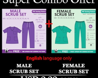 Scrub Set Sewing Pattern Bundle | Men's & Women's Medical Uniform Mold | PDF Download | Buy Together