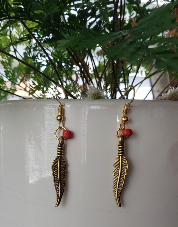 Lightweight Bronze Feather Earrings Etsy