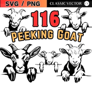 Peeking Goat SVG PNG Bundle: 116 Farm Animal Graphics (Digital Download)