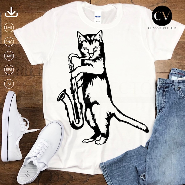 Cat Playing Saxophone SVG