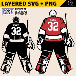 Personnalisable, joueur de hockey sur glace, gardien de but, SVG + PNG, graphiques vectoriels évolutifs détaillés et dynamiques avec police bonus !