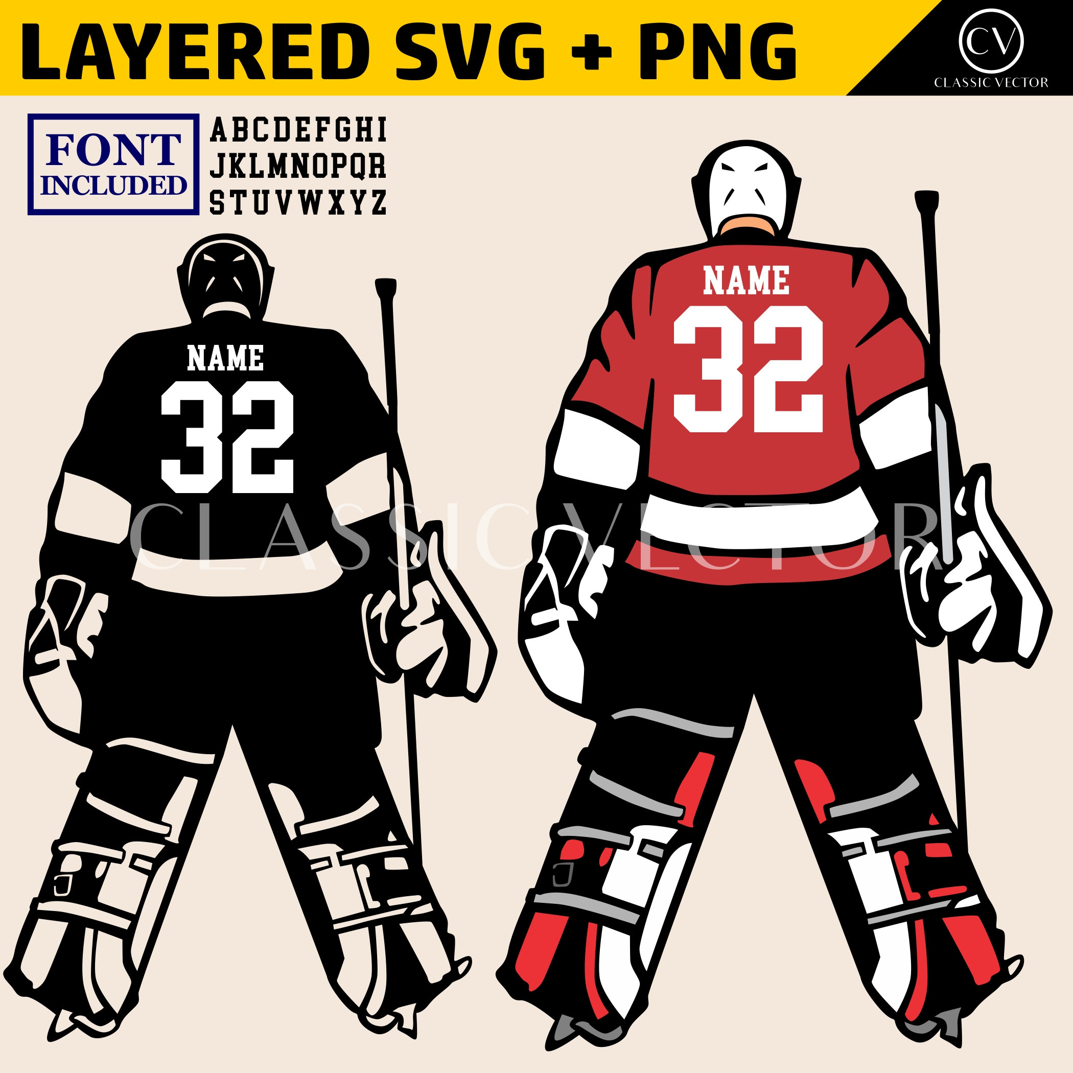 Customizable Ice Hockey Player Goalie SVG + PNG Scalable Vector Graphics  Detailed and Dynamic with Bonus Font!