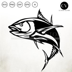 Jumping Tuna Silhouette: Fishing Vector Clipart (SVG, PNG, DXF)