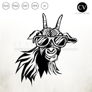 adorable goat wearing sunglasses, goat svg, goat face, goat png, goat cutfile, goat cricut, goat head silhouette, goat silhouette, cricut,