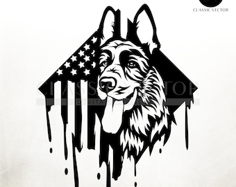 German Shepherd US Flag, Police Dog SVG, K9 Silhouette, Police Dog Clipart, Police Svg, US Flag K9 Unit Dog, K9 Png, Soldier Svg, K9 Svg,