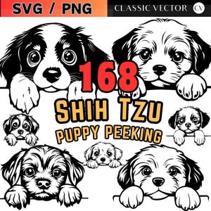 Shih Tzu Peeking Puppy Bundle - SVG & PNG Files for Cutting Machines