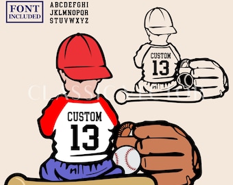 Personalized Toddler Baseball Player SVG: Custom Name & Number (Digital Download)