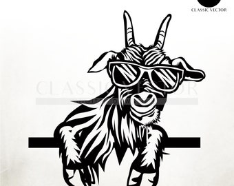 Cute Goat Face Wearing Sunglasses - Peeking Goat Clipart