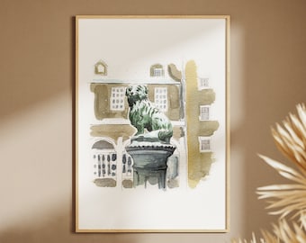 Statue de Bobby Greyfriars dans la neige Illustration d'Édimbourg - impression giclée HQ - A4