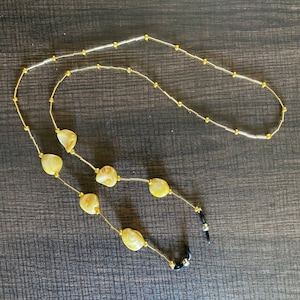 Gold and Yellow Stone Beaded Eyeglass Chain, summer jewelry, sunshine jewelry, sunny jewelry, tropical jewelry, handmade eyeglass chain