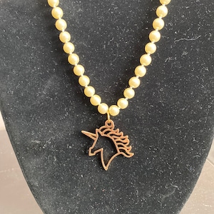 Gold Unicorn and Pearl Necklace, unicorn necklace, unicorn lovers, upcycled jewelry, girls jewelry, tween jewelry, kitschy jewelry, unicorns