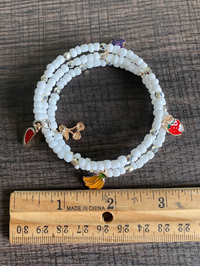 Fruity Memory Wire Bracelet, Charm Bracelet, Fruit Charm Bracelet