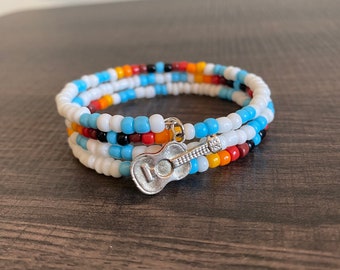 Honky Tonk Memory Wire Bracelet, western bracelet, beaded bracelet, serape bracelet, guitar bracelet, musician bracelet, country bracelet