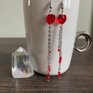 Red Heart and Chain Earrings