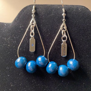 Blue Teardrop Earrings, boho earrings, wooden earrings, september earrings, upcycled earrings, birthstone earrings, handmade earrings,