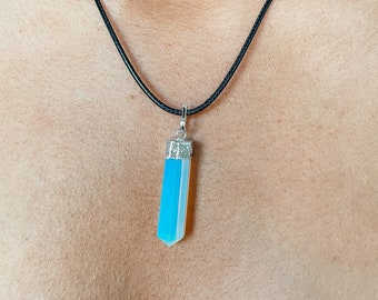 Opalite Point Pendant Necklace, Ethically Sourced Black Owned Opalite Synthetic Healing Crystal Gemstone Stability Necklace Jewelry Gifts