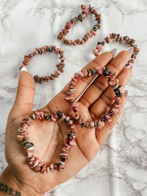 Rhodonite Chips Bracelet Ethically Sourced Black Owned Rhodonite