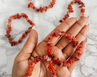 Carnelian Chips Bracelet, Ethically Sourced Black Owned Red Agate Healing Crystal Gemstone Love Success Elastic Bracelet