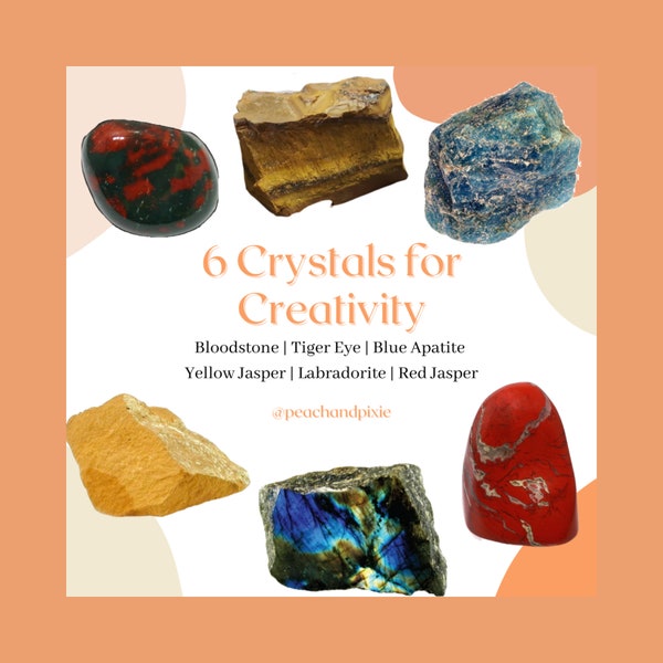 6 Crystals for Creativity, Ethically Sourced Black Women Owned Crystal Healing Gift Set Bundle for Innovation Originality Ideas Artistry