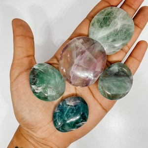 Fluorite Smooth Stone, Ethically Sourced Black Owned Fluorite Palm Stone Healing Crystal Gemstone Gift for Dreams Intuition Spirituality