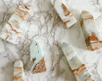 Caribbean Calcite Obelisk Tower YOU CHOOSE, Ethically Sourced Black Owned Polished Calcite Healing Crystal Tower Point Gift