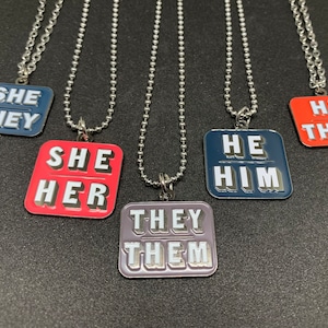 Retro simple Pronouns Enamel Necklace He/Him She/Her They/Them He/They She/They Jewelry LGBTQIA+