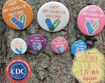 Covid 19 Vaccine Pinback Buttons 25 Count Button Pack Covid Vaccine Assortment 1 1//4
