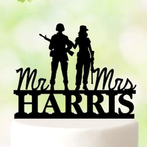 Military Wedding Cake Topper, Couple Wedding Cake Topper, Mr and Mrs cake topper, war wedding cake topper, Soldier Wedding Cake Topper 5260