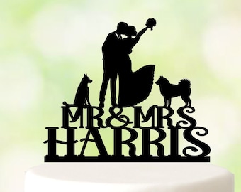 Couple Wedding cake topper with Dog, Mr And Mrs Cake Topper with Dog, Dogs cake topper, Wedding Toppers With Dog, Two Dogs Cake Toppers 5131