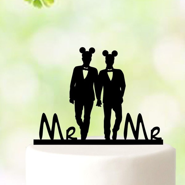 Mr and Mr Wedding Cake Topper: Gay Silhouette, Customizable Acrylic
