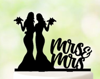 Lesbian Wedding Cake Topper: Mrs & Mrs Acrylic Silhouette