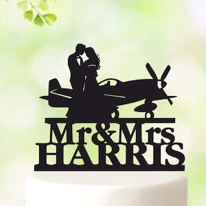Airplane Wedding Cake Topper, Couple Wedding Topper, Mr and Mrs cake topper, biplane cake topper, Pilot Wedding Cake Topper, air groom 5262