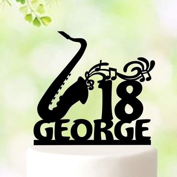 Saxophone Cake Topper, music cake topper, Musician Birthday Decorations, Music Notes Cake Topper, Personalized Birthday Cake Topper 5299