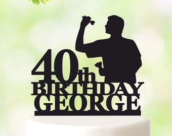 Personalized Darts Birthday Cake Topper: Acrylic Player Silhouette