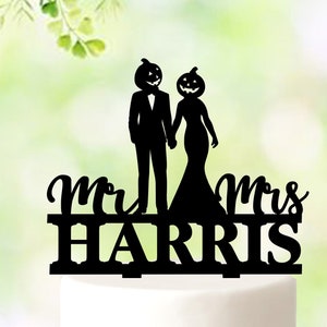 Pumpkin Wedding Cake Topper, Couple wedding Cake Topper, Mr and Mrs cake topper, Funny Halloween Cake Topper, Pumpkin Couple Head Topper