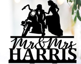 Motorcycle Wedding Cake Topper, Couple and Motorcycle Wedding Cake Toppers, groom on motorcycle cake topper, Bride and Groom With Motorcycle