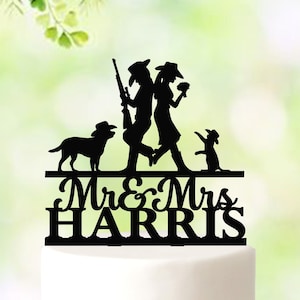 Cowboy Wedding Cake Topper, Country Cake Topper, Groom and Bride With Cowboy Hats,Cowboy topper with pets,Dog Cat Country Topper for wedding