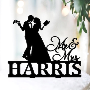 Gamer and Book Reader Wedding Cake Topper, Nerdy cake topper, Book Worm Cake Topper, game controller cake topper, Gaming themed wedding cake