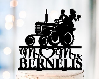 Tractor Cake Topper, Mr & Mrs Farm Cake Toppers, Farmers Couple Cake Topper, Country Tractor Topper for Wedding,Funny Tractor Cake Topper