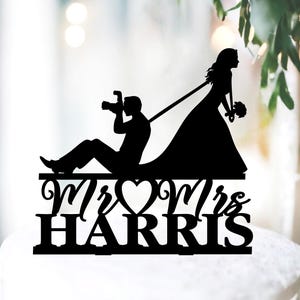 Photographer Wedding Cake Topper, groom photographer cake topper, Bride Dragging Groom, job cake topper, Art Cake Topper, Mr Mrs topper 5519