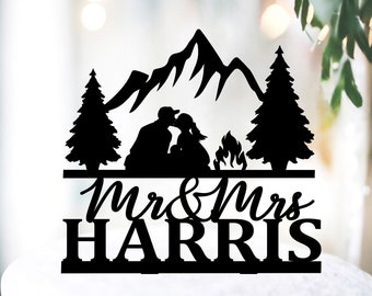 Hiking Wedding Cake Topper, Mountain Cake Topper, Adventure cake topper, Acrylic cake topper, Hiking couple silhouettes topper, Outdoor cake