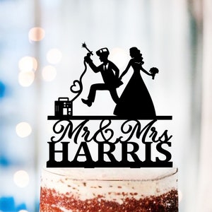 Welder Wedding Cake Topper, Funny welding topper, Welding Soldering Blowtorch,Welder groom and bride acrylic wedding topper,welder and bride