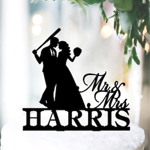 Baseball Wedding Cake Topper, Couple wedding Cake Topper, Mr and Mrs cake topper, sport themed cake topper, Baseball Themed Cake Topper 5303