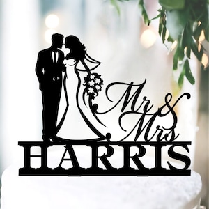 Wedding cake topper, Personalized Topper, Unique cake topper for wedding, Silhouette Wedding Cake Decoration, MR and MRS acrylic cake topper