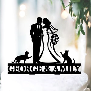 Topper de pastel de boda de gato, topper de pastel de pareja con gato, topper de pastel de tema de gato, topper de pastel de novia y novio con gato, 2 gatos Topper 5513