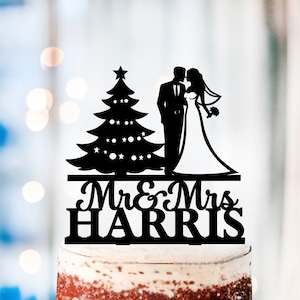 Décoration de gâteau de mariage de Noël, décoration de gâteau d&#39;hiver, décoration de gâteau de Noël, décoration de gâteau de sapin, mariage de Noël, M. et MME Xmas Topper